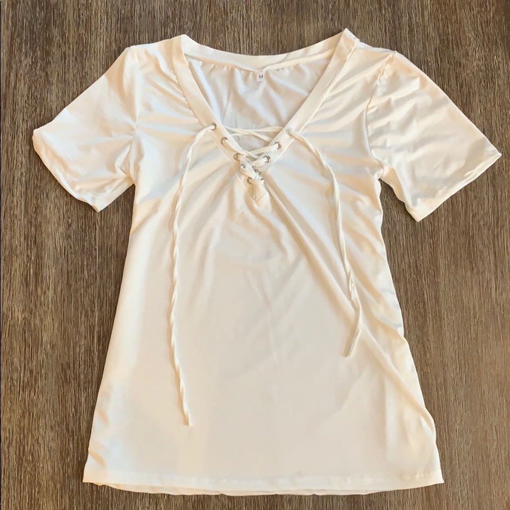 White lace up tee